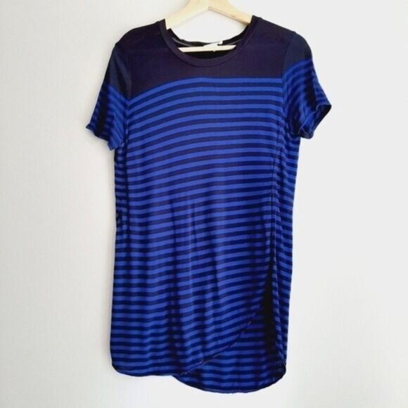 WILFRED Aritzia Side Slits Striped Tunic Top Blue Sz XS - Picture 2 of 10